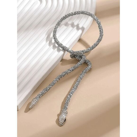 ✨💎🐍 Snake Rhinestone Bendable Design Blingy Statement Open Choker Necklace NEW - Picture 12 of 16